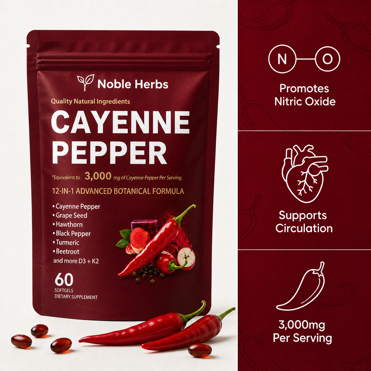 Noble Herbs Cayenne Pepper Softgels